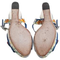 Pre Owned Dolce & Gabbana Multicolor Floral Printed Leather Wedge Platform Ankle Strap Sandals Size 39