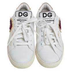 Pre Owned Dolce & Gabbana White Leather Heart Low Top Sneakers size 38