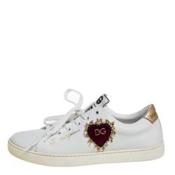 Pre Owned Dolce & Gabbana White Leather Heart Low Top Sneakers size 38