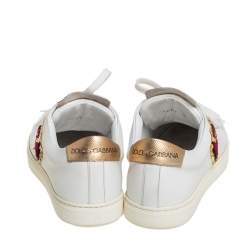Pre Owned Dolce & Gabbana White Leather Heart Low Top Sneakers size 38