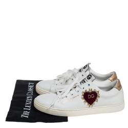 Pre Owned Dolce & Gabbana White Leather Heart Low Top Sneakers size 38