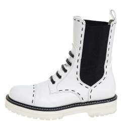 Pre Owned Dolce & Gabbana White Leather Utility Boots Size 39