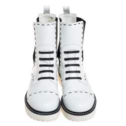 Pre Owned Dolce & Gabbana White Leather Utility Boots Size 39