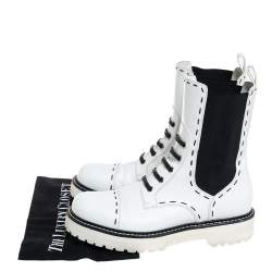 Pre Owned Dolce & Gabbana White Leather Utility Boots Size 39