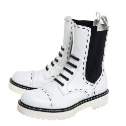 Pre Owned Dolce & Gabbana White Leather Utility Boots Size 39