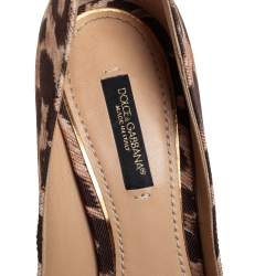 Pre Owned Dolce & Gabbana Brown/Beige Leopard Print Fabric Peep Toe Pumps Size 36