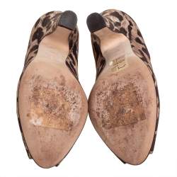 Pre Owned Dolce & Gabbana Brown/Beige Leopard Print Fabric Peep Toe Pumps Size 36
