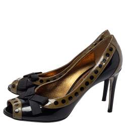 Pre Owned Dolce & Gabbana Black/Brown Patent Leather Peep Toe Pumps Size 39.5