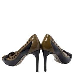Pre Owned Dolce & Gabbana Black/Brown Patent Leather Peep Toe Pumps Size 39.5