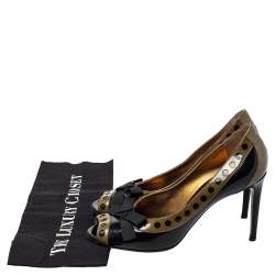 Pre Owned Dolce & Gabbana Black/Brown Patent Leather Peep Toe Pumps Size 39.5