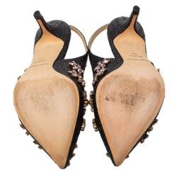 مملوكة مسبقًا  Dolce & Gabbana Black Leather Embellished Slingback Pumps Size 36