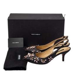مملوكة مسبقًا  Dolce & Gabbana Black Leather Embellished Slingback Pumps Size 36