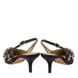 مملوكة مسبقًا  Dolce & Gabbana Black Leather Embellished Slingback Pumps Size 36