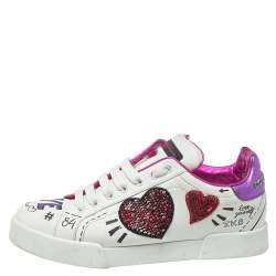 Pre Owned Dolce & Gabbana White Leather Patch Embroidered Low Top Sneakers Size 38