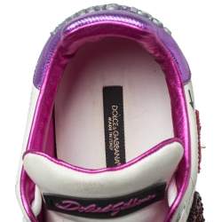 Pre Owned Dolce & Gabbana White Leather Patch Embroidered Low Top Sneakers Size 38