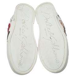 Pre Owned Dolce & Gabbana White Leather Patch Embroidered Low Top Sneakers Size 38