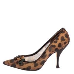 Pre Owned حذاء كعب عالي دولتشي أند غابانا مقدمة مدببة قماش مطبوع نقشة الفهد بني 