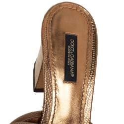 Pre Owned Dolce & Gabbana Gold Lizard Embossed Leather Slide Sandals Size 36.5