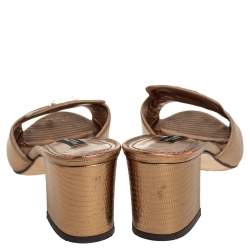 Pre Owned Dolce & Gabbana Gold Lizard Embossed Leather Slide Sandals Size 36.5