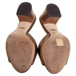 Pre Owned Dolce & Gabbana Gold Lizard Embossed Leather Slide Sandals Size 36.5