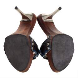 مملوكة مسبقًا Dolce & Gabbana Blue Canvas And Leather Slip On Sandals Size 37