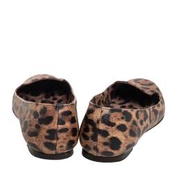 Pre Owned Dolce & Gabbana Brown Leopard Print Coated Canvas Ballet  Flats Size 39