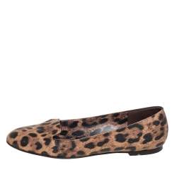 Pre Owned Dolce & Gabbana Brown Leopard Print Coated Canvas Ballet  Flats Size 39