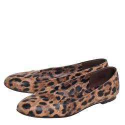 Pre Owned Dolce & Gabbana Brown Leopard Print Coated Canvas Ballet  Flats Size 39