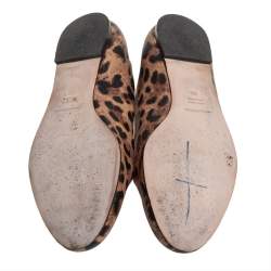 Pre Owned Dolce & Gabbana Brown Leopard Print Coated Canvas Ballet  Flats Size 39