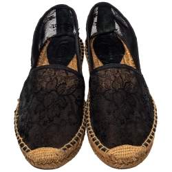 Pre Owned Dolce & Gabbana Black Lace Espadrille Flats Size 41