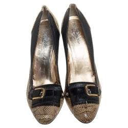Dolce & Gabbana Black/Beige Python and Leather Buckle Detail Fringe Pumps Size 37.5