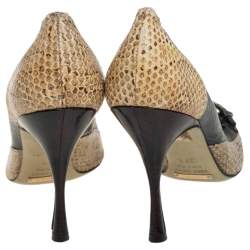 Dolce & Gabbana Black/Beige Python and Leather Buckle Detail Fringe Pumps Size 37.5