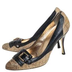 Dolce & Gabbana Black/Beige Python and Leather Buckle Detail Fringe Pumps Size 37.5