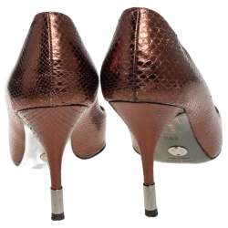 Pre Owned Dolce & Gabbana Metallic Bronze Snakeskin Pointed Toe Pumps Size 38.5