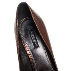 Pre Owned Dolce & Gabbana Metallic Bronze Snakeskin Pointed Toe Pumps Size 38.5