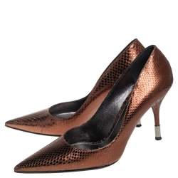 Pre Owned Dolce & Gabbana Metallic Bronze Snakeskin Pointed Toe Pumps Size 38.5