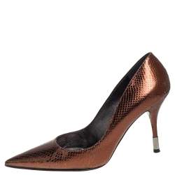 Pre Owned Dolce & Gabbana Metallic Bronze Snakeskin Pointed Toe Pumps Size 38.5