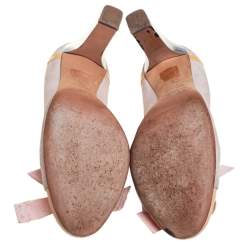 Pre Owned Dolce & Gabbana Beige/Pink Suede And Patent Leather Bow Pumps Size 39.5