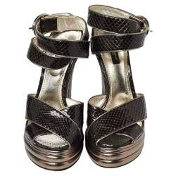 Pre Owned صندل دولتشي أند غابانا جلد ثعبان أسود سيور متعاكسة نعل سميك مقاس 38