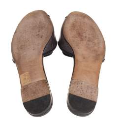 Pre Owned Dolce & Gabbana Dark Grey Lizard Embossed Leather Sofia Slides Size 37.5