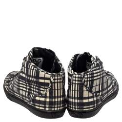 Pre Owned Dolce & Gabbana White/ Black Check Fabric High Top Sneakers Size 41