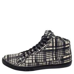 Pre Owned Dolce & Gabbana White/ Black Check Fabric High Top Sneakers Size 41