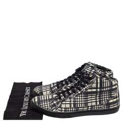 Pre Owned Dolce & Gabbana White/ Black Check Fabric High Top Sneakers Size 41