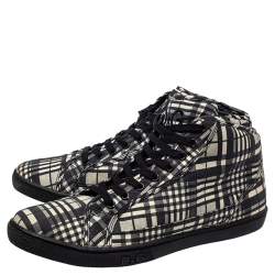 Pre Owned Dolce & Gabbana White/ Black Check Fabric High Top Sneakers Size 41
