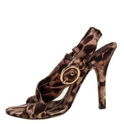 Pre Owned صندل دولتشي أند غابانا قماش بطبعة جلد الفهد بني اللون بحزام خلفي مقاس 40 