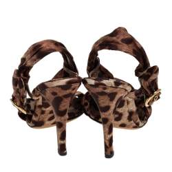 Pre Owned صندل دولتشي أند غابانا قماش بطبعة جلد الفهد بني اللون بحزام خلفي مقاس 40 