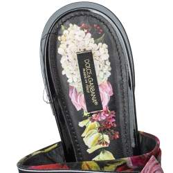 Pre Owned Dolce & Gabbana Multicolor Floral Printed Fabric Crystal Embellished Bow Open Toe Flat Mules Size 41