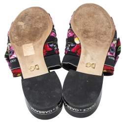 Pre Owned Dolce & Gabbana Multicolor Floral Printed Fabric Crystal Embellished Bow Open Toe Flat Mules Size 41