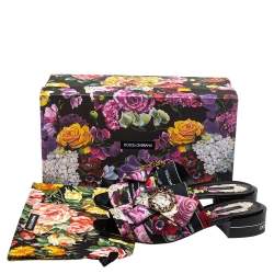 Pre Owned Dolce & Gabbana Multicolor Floral Printed Fabric Crystal Embellished Bow Open Toe Flat Mules Size 41