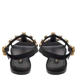 Pre Owned صندل إصبع فلا ت دولتشي آند غابانا قماش وشبك أسود بزخارف كريستال مقاس 39.5